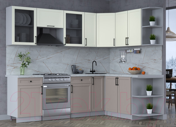 Изображение товара Кухонный гарнитур Интерлиния Тренд 1.7x2.5 правая (луна/белый/серый каспий)