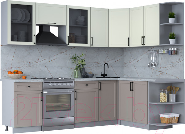 Изображение товара Кухонный гарнитур Интерлиния Тренд 1.7x2.6 правая (луна/белый/серый каспий)