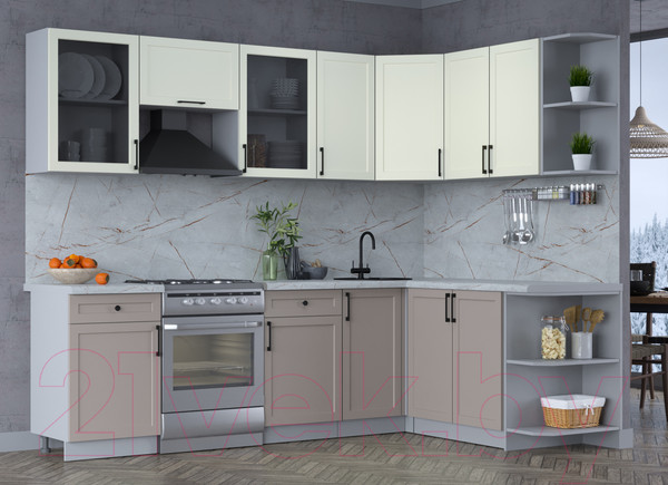 Изображение товара Кухонный гарнитур Интерлиния Тренд 1.7x2.6 правая (луна/белый/серый каспий)