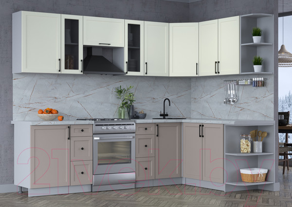 Изображение товара Кухонный гарнитур Интерлиния Тренд 1.7x2.7 правая (луна/белый/серый каспий)