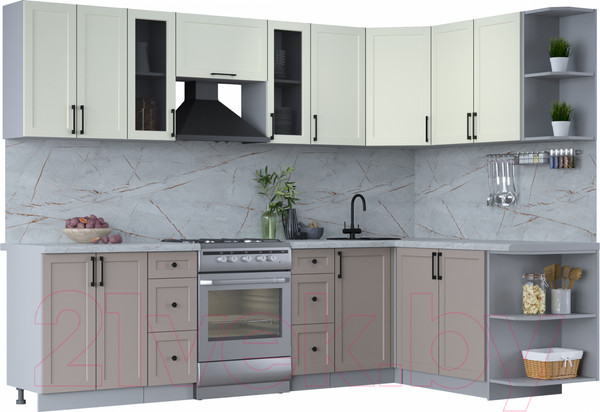 Изображение товара Кухонный гарнитур Интерлиния Тренд 1.7x2.8 правая (луна/белый/серый каспий)