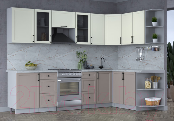 Изображение товара Кухонный гарнитур Интерлиния Тренд 1.7x2.9 правая (луна/белый/серый каспий)