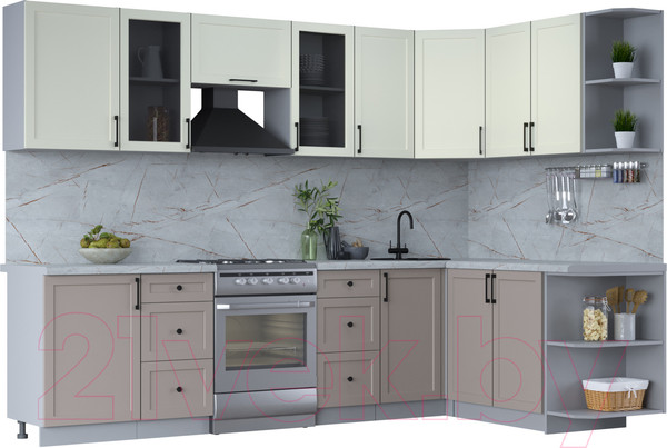 Изображение товара Кухонный гарнитур Интерлиния Тренд 1.7x2.9 правая (луна/белый/серый каспий)