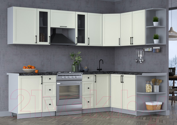 Изображение товара Кухонный гарнитур Интерлиния Тренд 1.7x2.7 правая (белый/белый/кастилло темный)