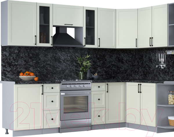 Изображение товара Кухонный гарнитур Интерлиния Тренд 1.7x2.7 правая (белый/белый/кастилло темный)