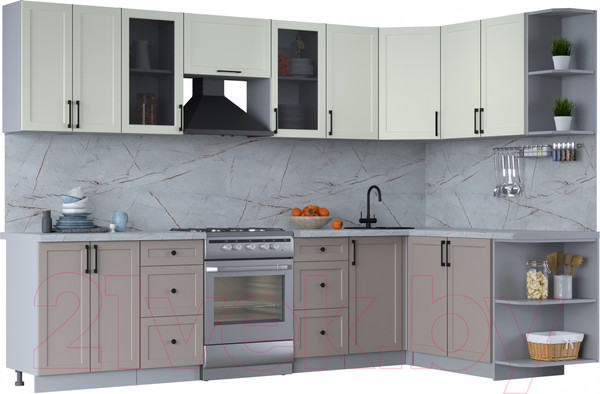 Изображение товара Кухонный гарнитур Интерлиния Тренд 1.7x3.0 правая (луна/белый/серый каспий)