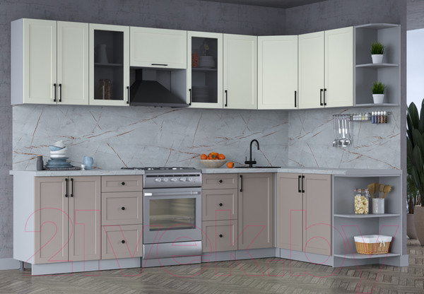 Изображение товара Кухонный гарнитур Интерлиния Тренд 1.7x3.0 правая (луна/белый/серый каспий)