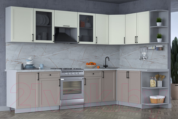 Изображение товара Кухонный гарнитур Интерлиния Тренд 1.7x3.1 правая (луна/белый/серый каспий)