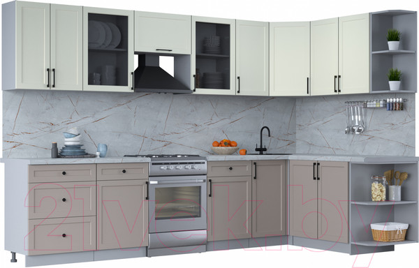 Изображение товара Кухонный гарнитур Интерлиния Тренд 1.7x3.2 правая (луна/белый/серый каспий)