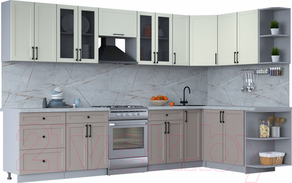 Изображение товара Кухонный гарнитур Интерлиния Тренд 1.7x3.3 правая (луна/белый/серый каспий)