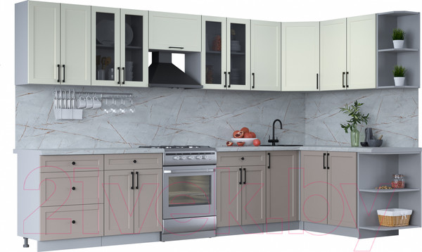 Изображение товара Кухонный гарнитур Интерлиния Тренд 1.7x3.4 правая (луна/белый/серый каспий)