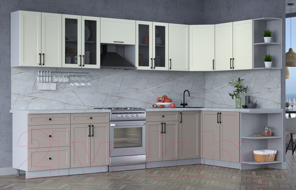 Изображение товара Кухонный гарнитур Интерлиния Тренд 1.7x3.4 правая (луна/белый/серый каспий)