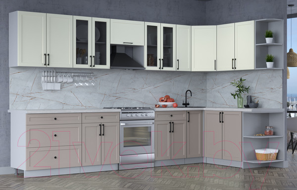 Изображение товара Кухонный гарнитур Интерлиния Тренд 1.7x3.5 правая (луна/белый/серый каспий)