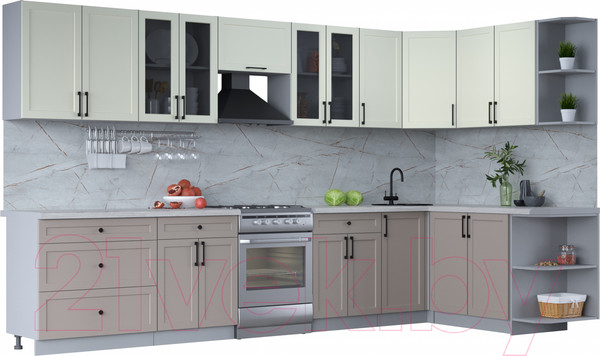 Изображение товара Кухонный гарнитур Интерлиния Тренд 1.7x3.6 правая (луна/белый/серый каспий)