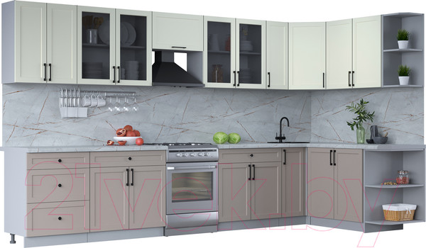Изображение товара Кухонный гарнитур Интерлиния Тренд 1.7x3.7 правая (луна/белый/серый каспий)