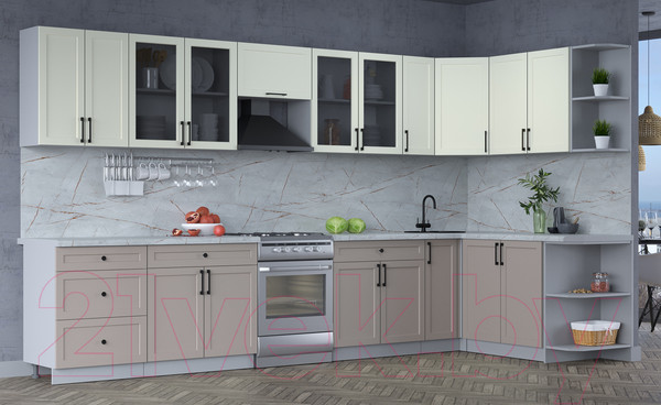 Изображение товара Кухонный гарнитур Интерлиния Тренд 1.7x3.7 правая (луна/белый/серый каспий)