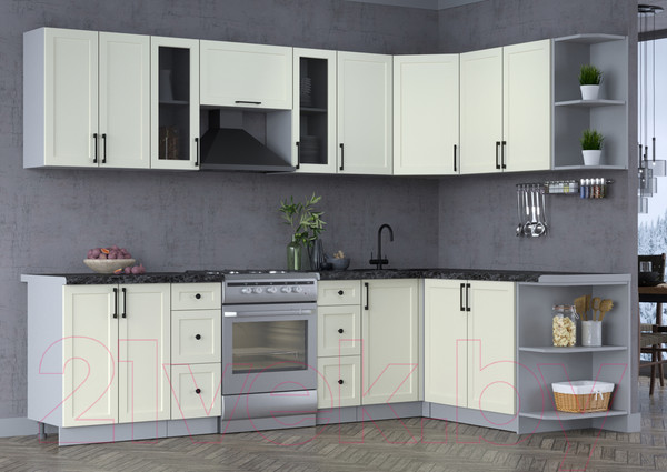 Изображение товара Кухонный гарнитур Интерлиния Тренд 1.7x2.8 правая (белый/белый/кастилло темный)