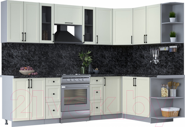 Изображение товара Кухонный гарнитур Интерлиния Тренд 1.7x2.8 правая (белый/белый/кастилло темный)