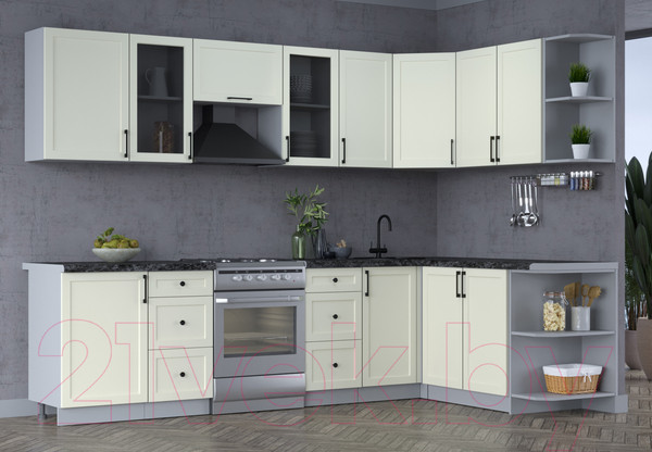 Изображение товара Кухонный гарнитур Интерлиния Тренд 1.7x2.9 правая (белый/белый/кастилло темный)