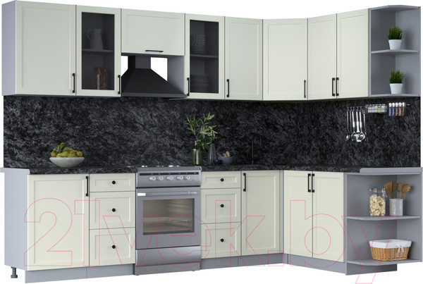 Изображение товара Кухонный гарнитур Интерлиния Тренд 1.7x2.9 правая (белый/белый/кастилло темный)