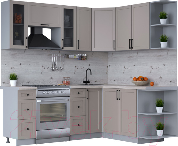 Изображение товара Кухонный гарнитур Интерлиния Тренд 1.7x2.1 правая (луна/луна/бискайская сосна)