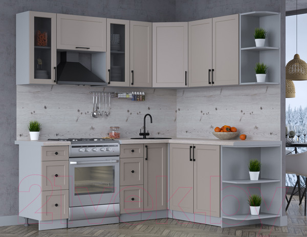 Изображение товара Кухонный гарнитур Интерлиния Тренд 1.7x2.1 правая (луна/луна/бискайская сосна)