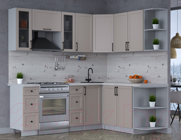 Изображение товара Кухонный гарнитур Интерлиния Тренд 1.7x2.2 правая (луна/луна/бискайская сосна)