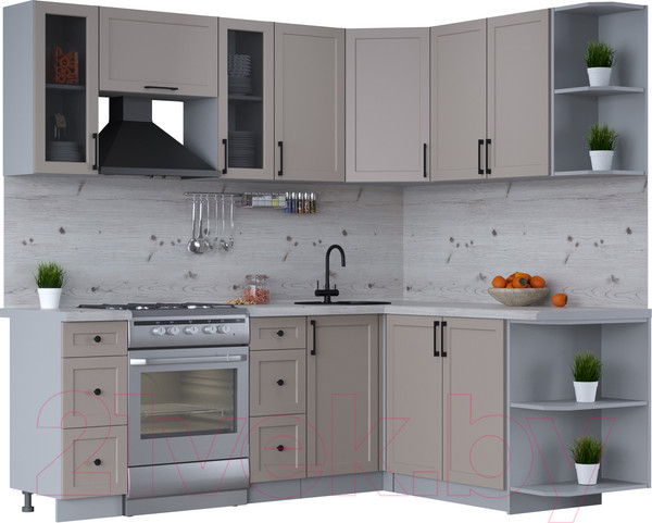 Изображение товара Кухонный гарнитур Интерлиния Тренд 1.7x2.2 правая (луна/луна/бискайская сосна)