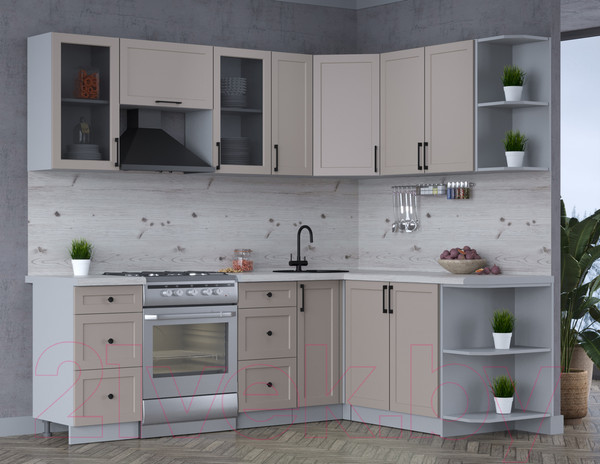 Изображение товара Кухонный гарнитур Интерлиния Тренд 1.7x2.3 правая (луна/луна/бискайская сосна)