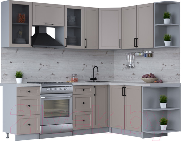 Изображение товара Кухонный гарнитур Интерлиния Тренд 1.7x2.3 правая (луна/луна/бискайская сосна)