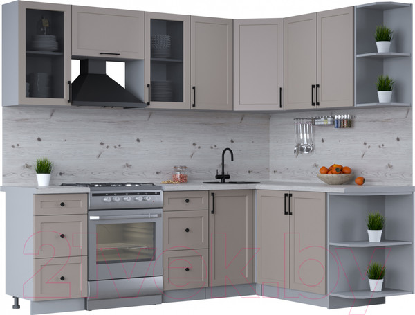 Изображение товара Кухонный гарнитур Интерлиния Тренд 1.7x2.4 правая (луна/луна/бискайская сосна)