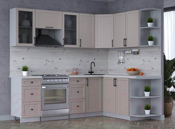 Изображение товара Кухонный гарнитур Интерлиния Тренд 1.7x2.4 правая (луна/луна/бискайская сосна)