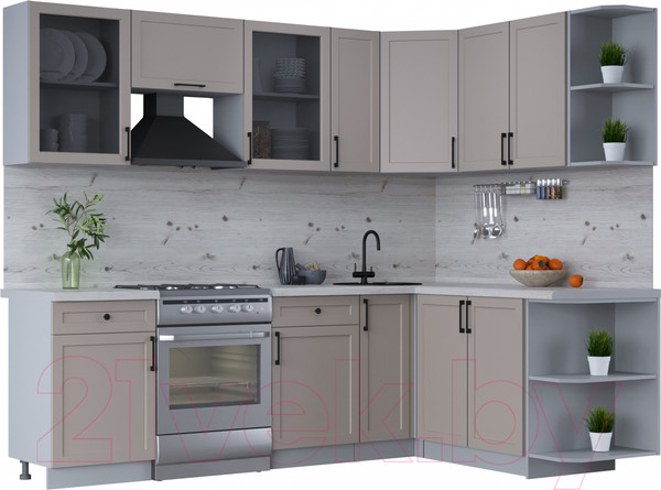 Изображение товара Кухонный гарнитур Интерлиния Тренд 1.7x2.5 правая (луна/луна/бискайская сосна)