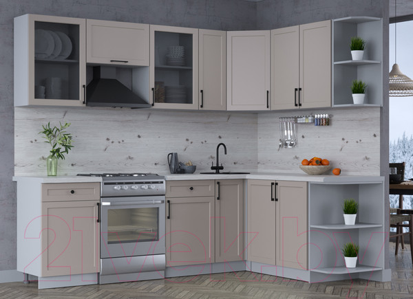 Изображение товара Кухонный гарнитур Интерлиния Тренд 1.7x2.5 правая (луна/луна/бискайская сосна)