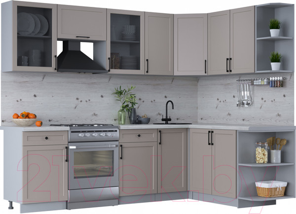 Изображение товара Кухонный гарнитур Интерлиния Тренд 1.7x2.6 правая (луна/луна/бискайская сосна)