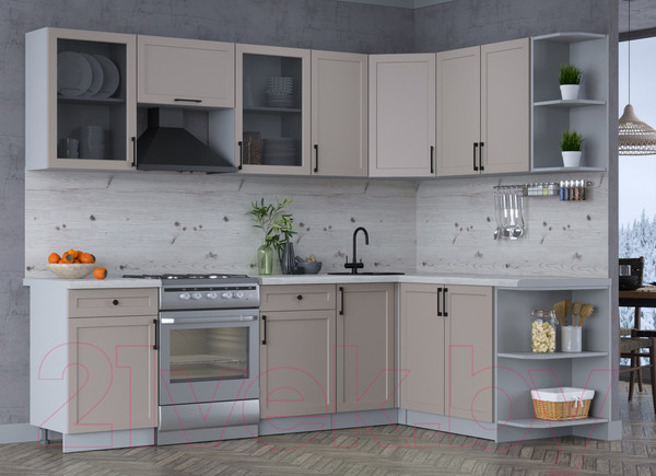 Изображение товара Кухонный гарнитур Интерлиния Тренд 1.7x2.6 правая (луна/луна/бискайская сосна)