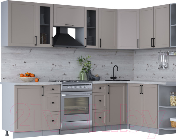 Изображение товара Кухонный гарнитур Интерлиния Тренд 1.7x2.7 правая (луна/луна/бискайская сосна)