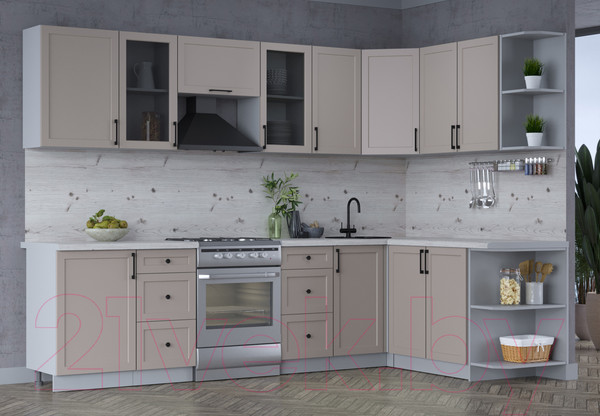 Изображение товара Кухонный гарнитур Интерлиния Тренд 1.7x2.9 правая (луна/луна/бискайская сосна)