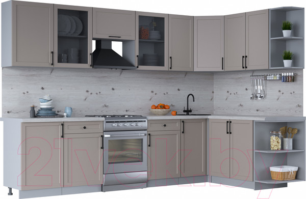 Изображение товара Кухонный гарнитур Интерлиния Тренд 1.7x3.1 правая (луна/луна/бискайская сосна)