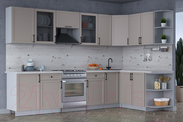 Изображение товара Кухонный гарнитур Интерлиния Тренд 1.7x3.1 правая (луна/луна/бискайская сосна)