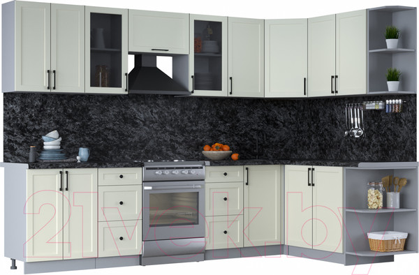 Изображение товара Кухонный гарнитур Интерлиния Тренд 1.7x3.0 правая (белый/белый/кастилло темный)