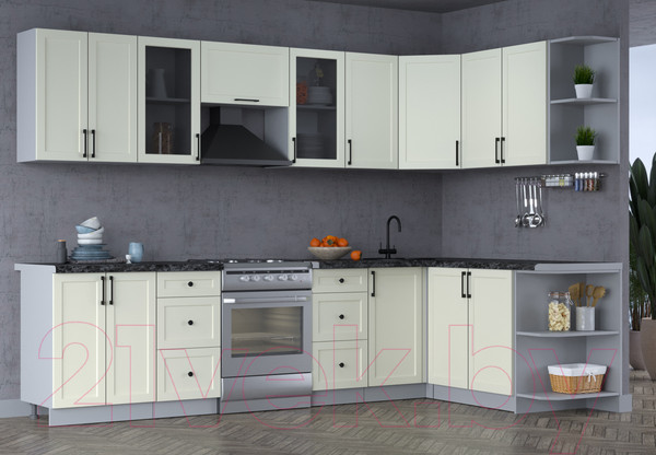 Изображение товара Кухонный гарнитур Интерлиния Тренд 1.7x3.0 правая (белый/белый/кастилло темный)