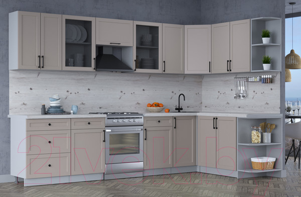 Изображение товара Кухонный гарнитур Интерлиния Тренд 1.7x3.2 правая (луна/луна/бискайская сосна)