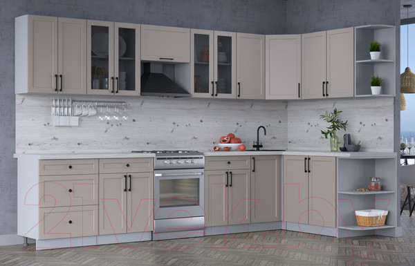 Изображение товара Кухонный гарнитур Интерлиния Тренд 1.7x3.4 правая (луна/луна/бискайская сосна)