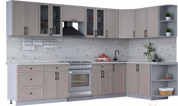 Изображение товара Кухонный гарнитур Интерлиния Тренд 1.7x3.4 правая (луна/луна/бискайская сосна)