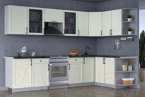 Изображение товара Кухонный гарнитур Интерлиния Тренд 1.7x3.1 правая (белый/белый/кастилло темный)