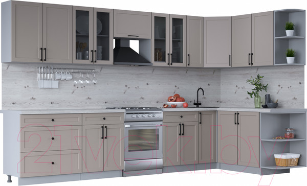 Изображение товара Кухонный гарнитур Интерлиния Тренд 1.7x3.5 правая (луна/луна/бискайская сосна)