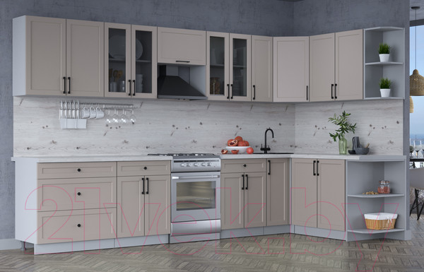 Изображение товара Кухонный гарнитур Интерлиния Тренд 1.7x3.5 правая (луна/луна/бискайская сосна)