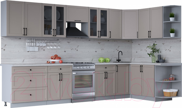 Изображение товара Кухонный гарнитур Интерлиния Тренд 1.7x3.6 правая (луна/луна/бискайская сосна)