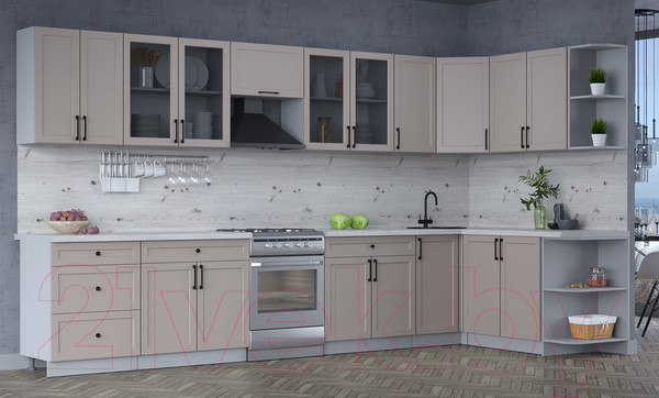 Изображение товара Кухонный гарнитур Интерлиния Тренд 1.7x3.8 правая (луна/луна/бискайская сосна)